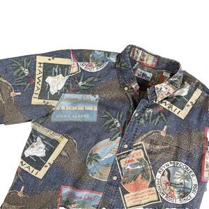 Vtg Reyn Spooner Shirt Men’s M Blue Reverse Print Hawaiian Coffee Resortwear